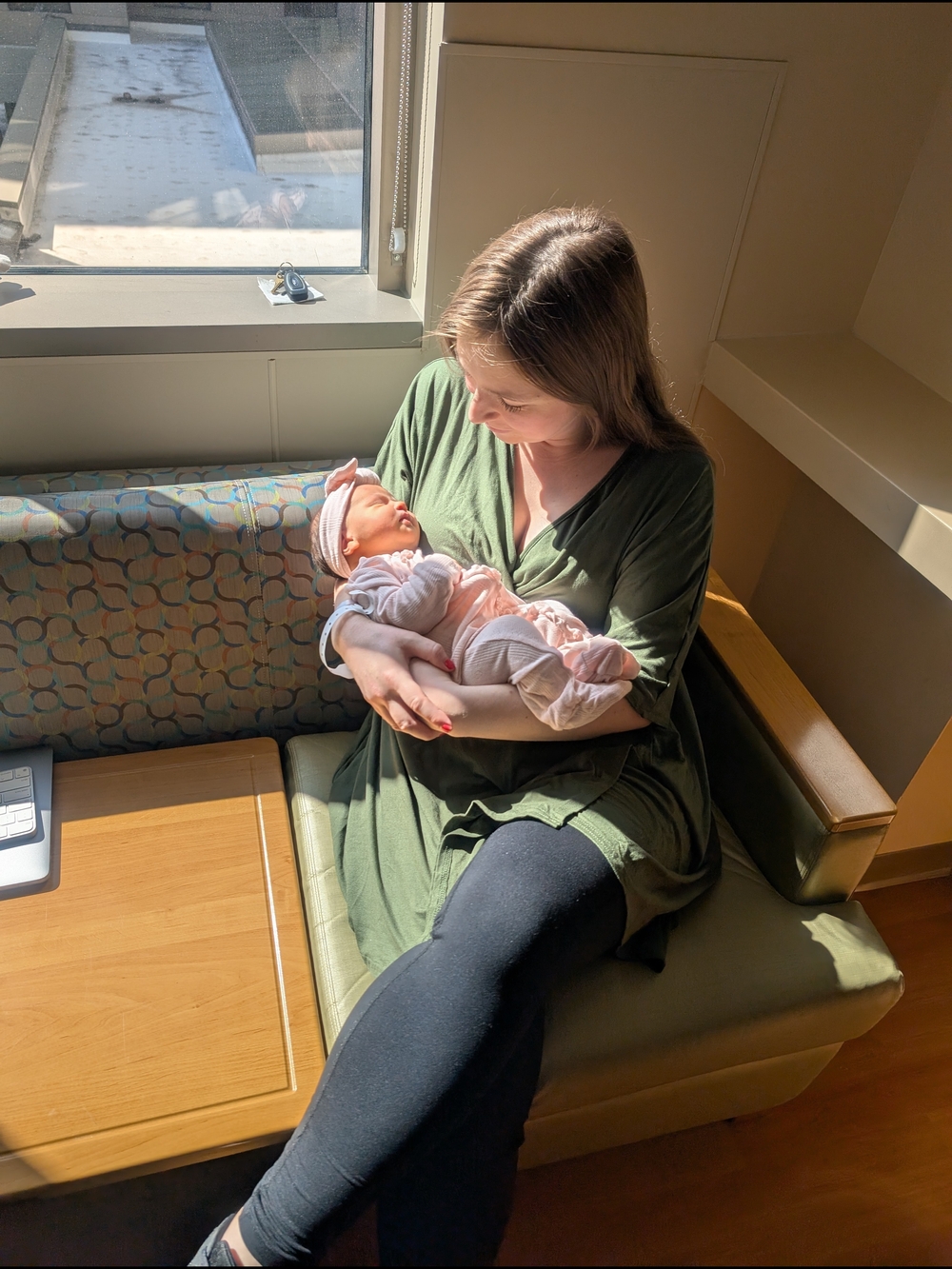 Olive V-Neck Nursing/Maternity Dress